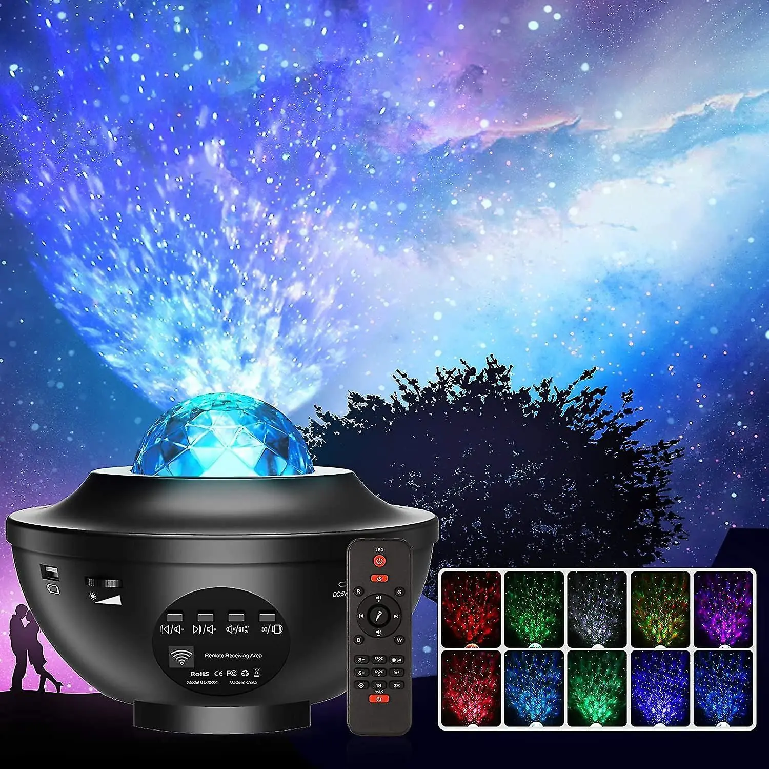 Starry Sky Light Speaker Children's Bedroom Romantic Atmosphere Light Dreamy Bedhead Nightlight Double layer Water Pattern Projection Light Bluetooth USB Flame Bowl shaped Water Pattern Light