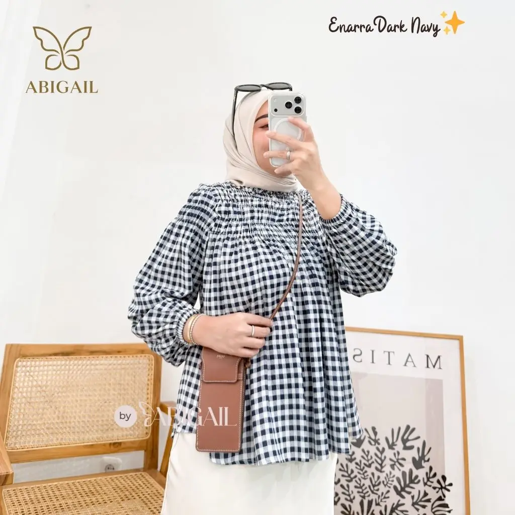 Enarra Blouse Atasan Wanita Kekinian Model Kotak Lengan Balon