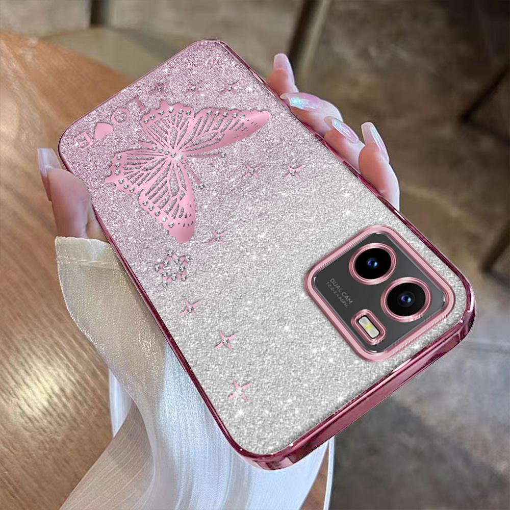 เคส สำหรับ VIVO Y15s/Y15a/Y01 ชุบนิ่มด้วยไฟฟ้า พร้อมคริสตัลและกระดาษแฟลช