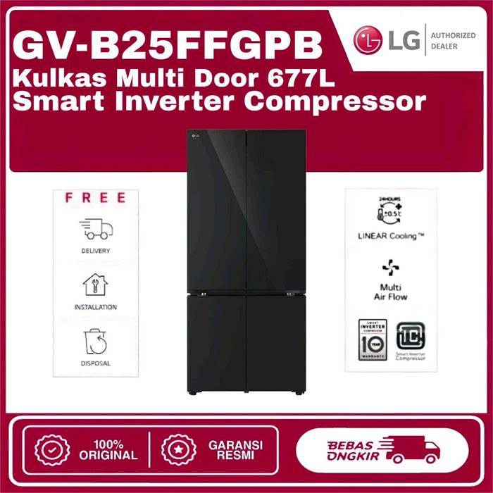 Gambar LG Kulkas Multi Door GV-B25FFGPB 677L/617L Terbaru dengan Auto Ice Maker Hitam Door Cooling & ThinQ Smart Technology - Pintu - Luar Jatabek(kayu) dari LGAuthorizedDealer Kota Administrasi Jakarta Barat Tokopedia