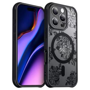MANLENO Magnetic Case for iPhone 16 Pro Max Plus Case [Compatible with MagSafe] Floral Case Anti-Scratch Phone Case Enhanced Drop Protection Shockproof Cover for Women (Peony Flower) Rubber Protective