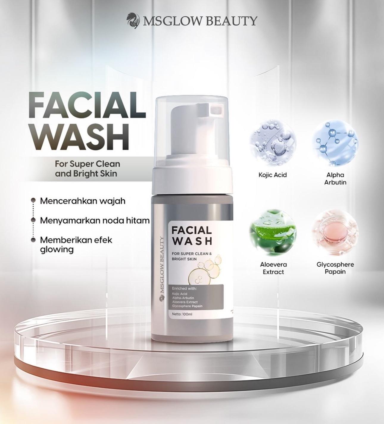 FACIAL WASH MS GLOW - Facial Wash Blemish - Facial Wash Super Clean - Facial Wash Whitecell Dna Cleansing Foam - Sabun Wajah - Brightening Facial Wash