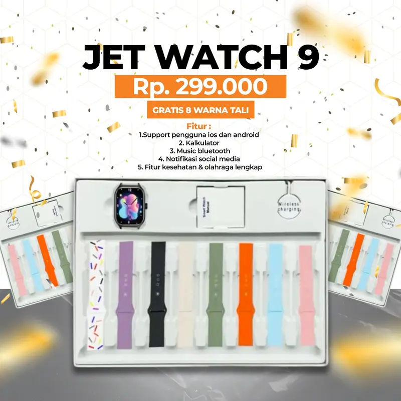 [BELI 1 JAM SMARTWATCH DAPAT 1 JAM LED DIGITAL] Jet Watch Gen 9 Dapat 8 Tali - Jam Tangan Cerdas IOS Android 0