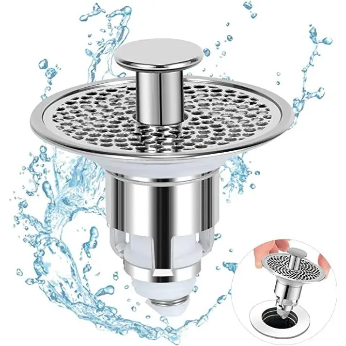Bathroom Sink Stopper Anti Clog Pop Up Drain Stopper Vanity Vessel Sink with Strainer Basket Hair Catcher Launcher Spring Core Applicable to 28-38mm Caliber Sink Drain