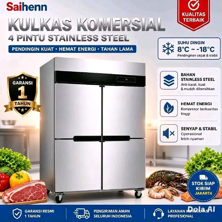 Upright 4 Pitu Freezer/Chiller Direct Cooling - Dual Mesin Dual Kontrol- Kulkas komersial