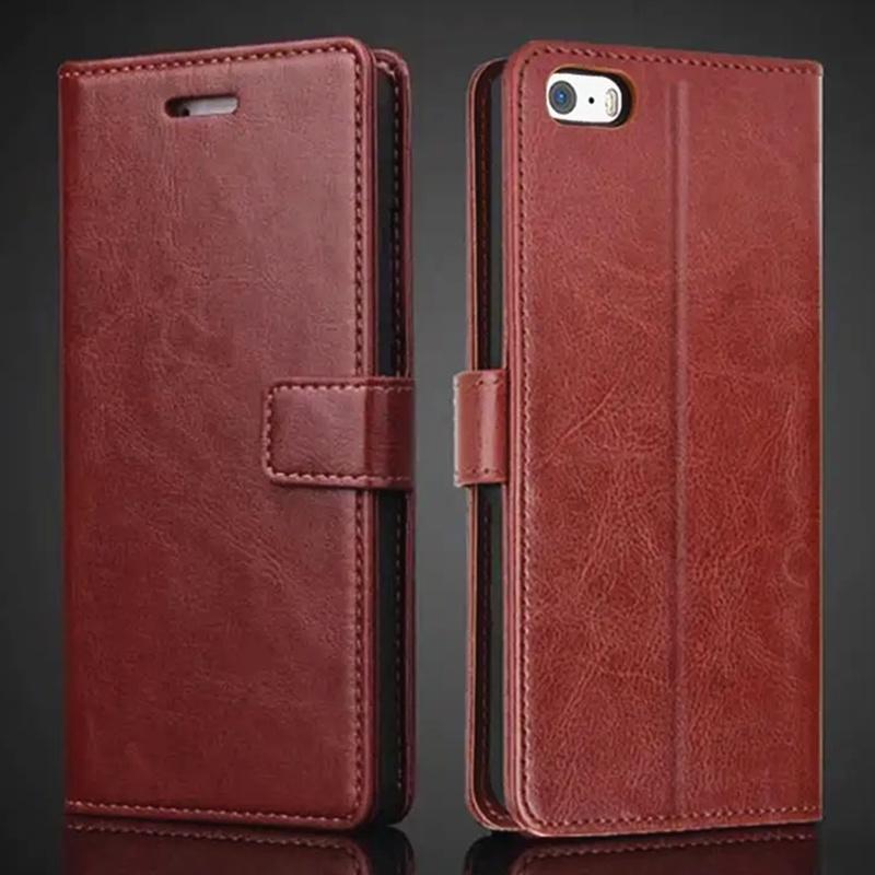 For Apple iPhone 5 5S 5C 4 4S 6 6S 7 8 Plus iPhone SE 2016 Genuine Leather Case Vintage Wallet Simple Folding Flip Protective Case with Kickstand Card Holder Cover