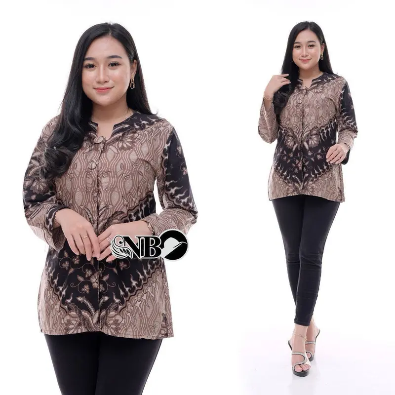 Baju Batik Wanita Atasan Blouse Bahan Katun Panjang - Cewek Kerja  Dewasa Nyaman 4