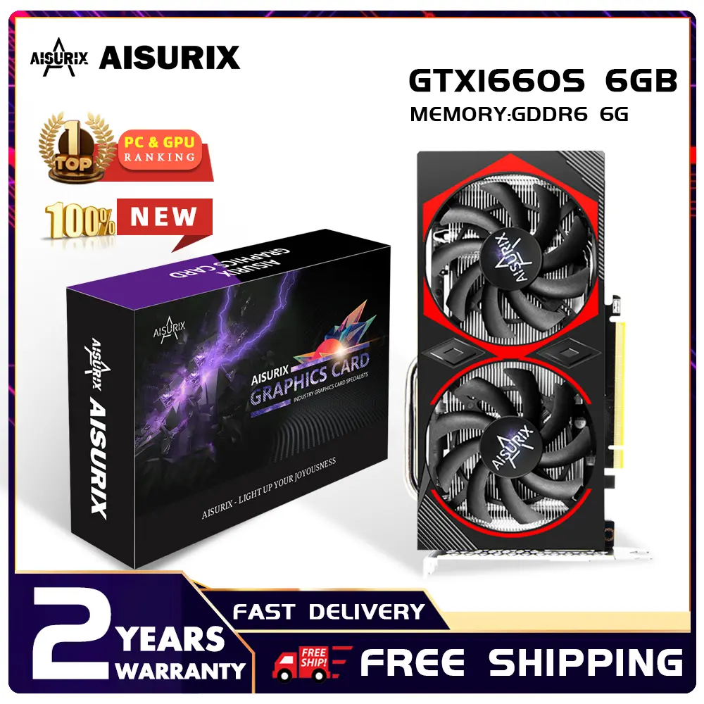 Card đồ họa VGA, AISURIX, GTX 1660 Super 6GB, GDDR6 192BIT, Card Video mới, Thích hợp cho chơi game PC, 1660S