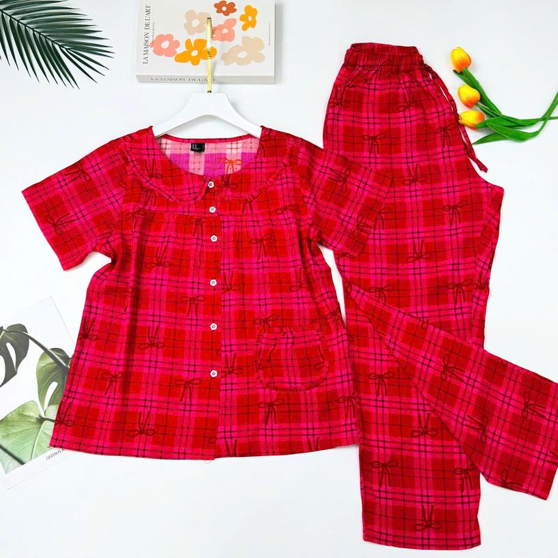 Bộ Lanh Mặc Nhà Đồ Tole Nữ Quần Dài Có Tay Phối Cổ Sen VNXK 45-75kg Chất Tole Lanh Cao Cấp - Đồ ngủ nữ