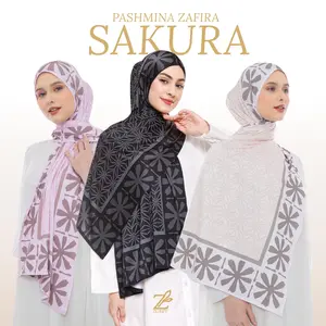 Zoefy - Pashmina Zafira Sakura Series Jersey Printing Motif Bunga Kerudung Syal