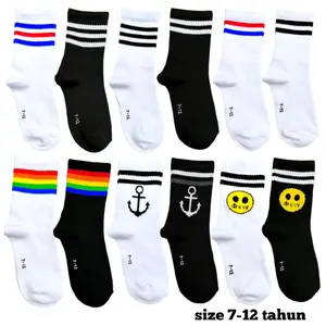 Kaos Kaki Oldschool Anak Size 7-12 Tahun Motif Anchor & Smiley Warna Hitam Putih
