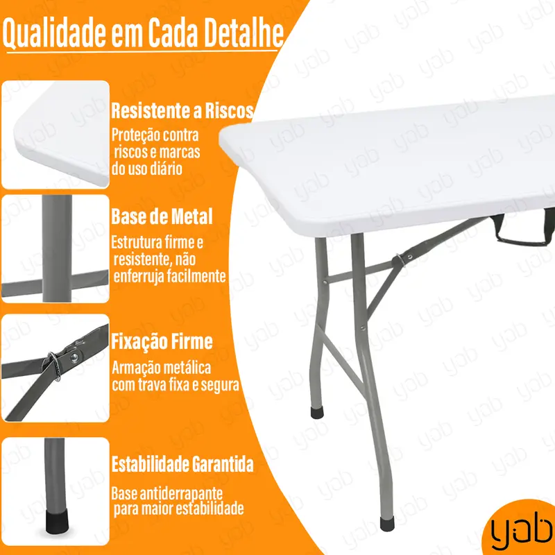 Imagem 6 de Mesa Dobrável Vira Maleta Portátil Com Alça 1,80m Tampo HDPE Estrutura Aço Resistente