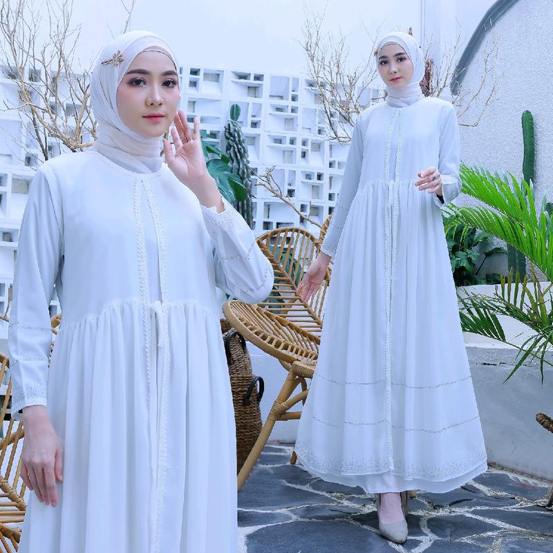 Gamis Abaya Fashion Hitam Dan Putih Woolpeach Mix Ceruty Babydoll Simple 1