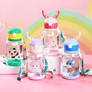 TSA (COD) Botol Minum Anak Karakter Kartun Botol Air Minum Anak Sedotan 610ml Model Tanduk Rusa Lucu Free Tali Panjang Dan Sticker Karakter Unik Botol Minum Sekolah Lucu Viral