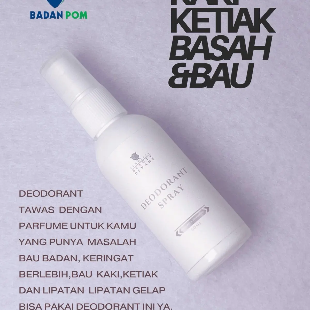 FEMMELIA Deodorant by Beauty Devane deo tawas spray non parfume 60ml.untuk bau ketiak,ketiak hitam dan ketiak tetap kering (beli 3 gratis 1)