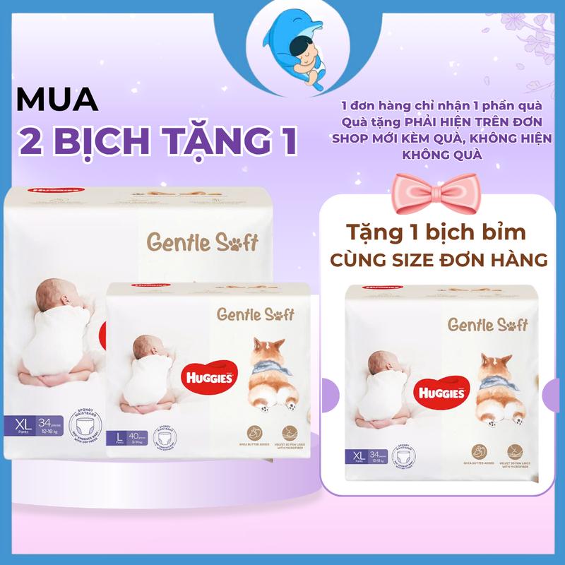 [MUA 2 TẶNG 1 BỈM CÙNG SIZE] Combo 2 bịch Tã/bỉm quần Huggies Gentle Soft - Corgi size M54/L40/XL34/XXL22 êm mềm nâng niu làn da bé MECAHEO