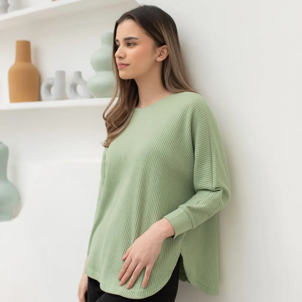 RILLEY - Kaos Waffle Laudya Batwing | Baju Waffle Cewek Perempuan Wanita - 15.RWEL