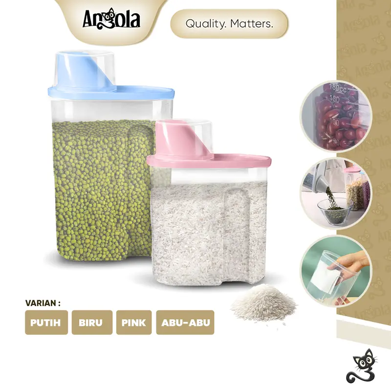 ANGOLA Storage Jar Tempat Penyimpanan Cereal/Beras Kontainer Makanan Plastik Wadah C82 Biru Pink Toples 0