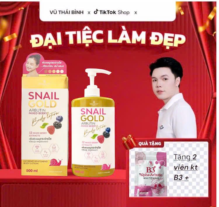 VTB-PRECIOUS SNAIL GOLD- Sữa dưỡng Thể SNAIL GOLD Thái Lan 500ml Arbutin với 12 Chiết Xuất Berry