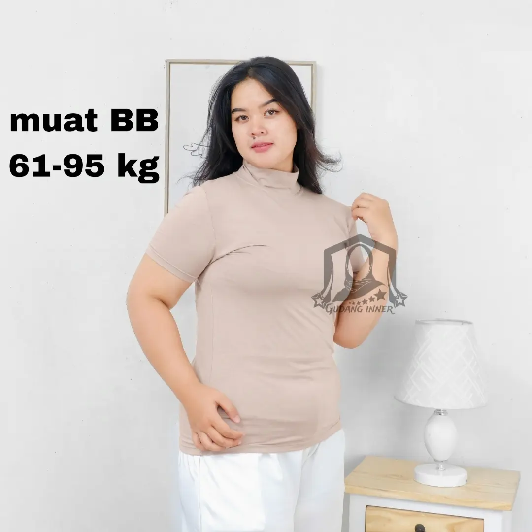 Manset Baju Lengan Pendek Turtleneck Jumbo Polos Nyaman