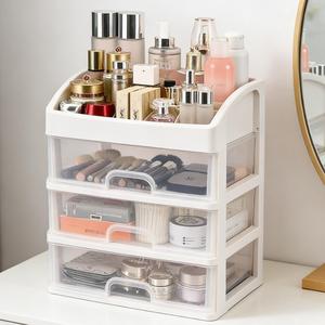 N+ Caja organizadora transparente de cosméticos para escritorio, bandeja de almacenamiento de plástico, joyero, estante de almacenamiento tipo cajón, soporte organizador para tocador