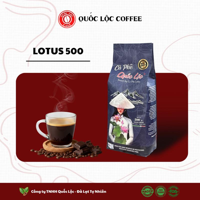 Cà phê rang mộc Lotus 500 Robusta Honey mix Arabica Honey Quốc Lộc Coffee- Gói 500g - Coffee Cafe