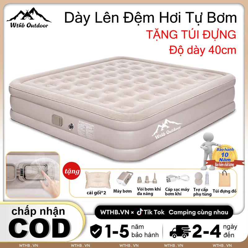  【Quà Máy Bơm Điện  Đệm Hơi Tự Bơm Dày Lên Đệm Hơi Tự Bơm,Giường hơi đơn đôi,Giường hơi đơn đôi Giường bơm hơi kèm gối và bơm điện Độ dày 25-40cm dùng ở nhà hoặc đi cắm trại 