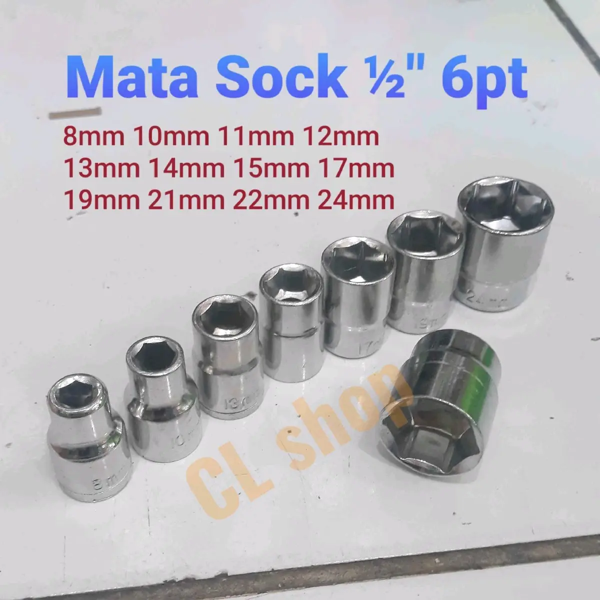 MATA KUNCI SOCK 1/2" murah sok eceran 8mm 9mm 10mm 11mm 12mm 13mm 14mm 15mm 17mm 19mm 21mm 22mm 24mm shock