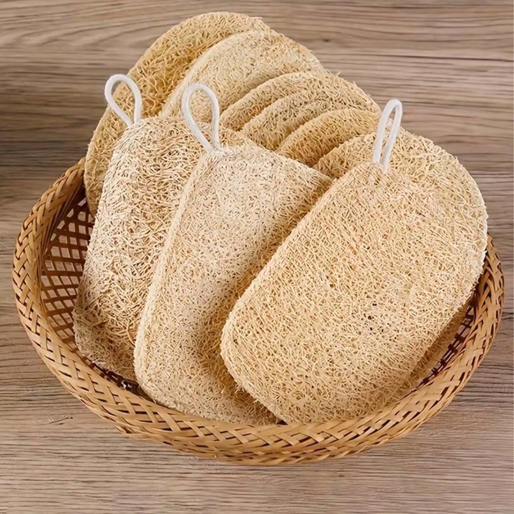 3 Pieces Natural Loofah Exfoliating Body Scrub - Gentle Shower and Bath Sponge for Men and Women, Daily Use or Kitchen Cleaning