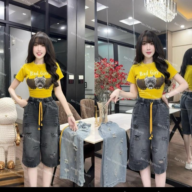 [ Mẫu Hót ] Quần Ngố Qua Gối Rách Nữ Trẻ Trung Năng Động Cạp Chun Có Bigsize