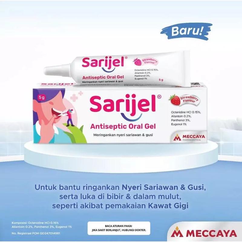 SARIJEL Oral Gel Rasa Strawberry 5 gr - Perawatan Nyeri Sariawan & Gusi, Luka Bibir & Mulut - Penyegar 3