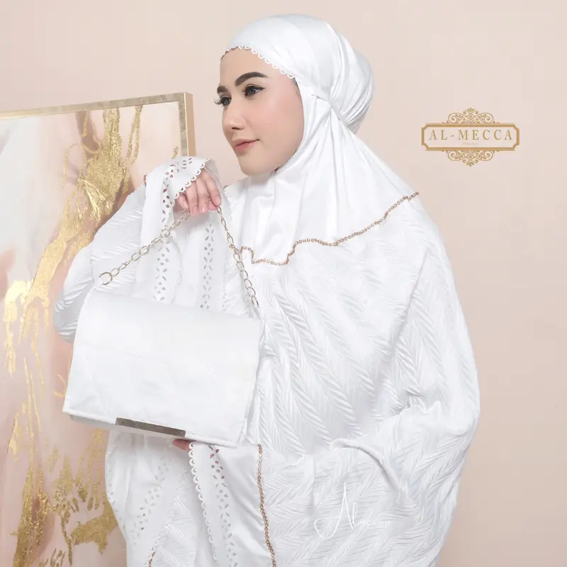 ALMECCA - Mukena Dewasa Mewah Elnara Traveling 2in1 Mewah Traveling Mini Resleting Jumbo Adem Mukena Terbaru Seserahan Pernikahan Atasan Dan Bawahan Muslim 4