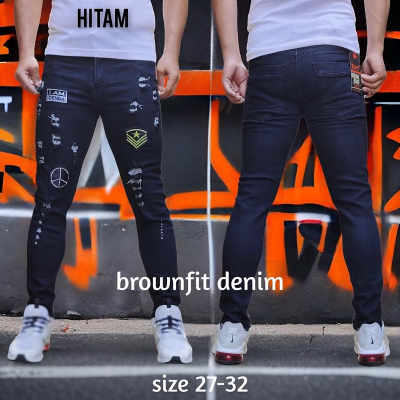 LAZ - Celana Jeans Panjang Pria Dewasa Softjeans Bordir Sobek Pensil Ripped Skinny Melar Slim Fit Stretch Cowok Hitam Distro 3