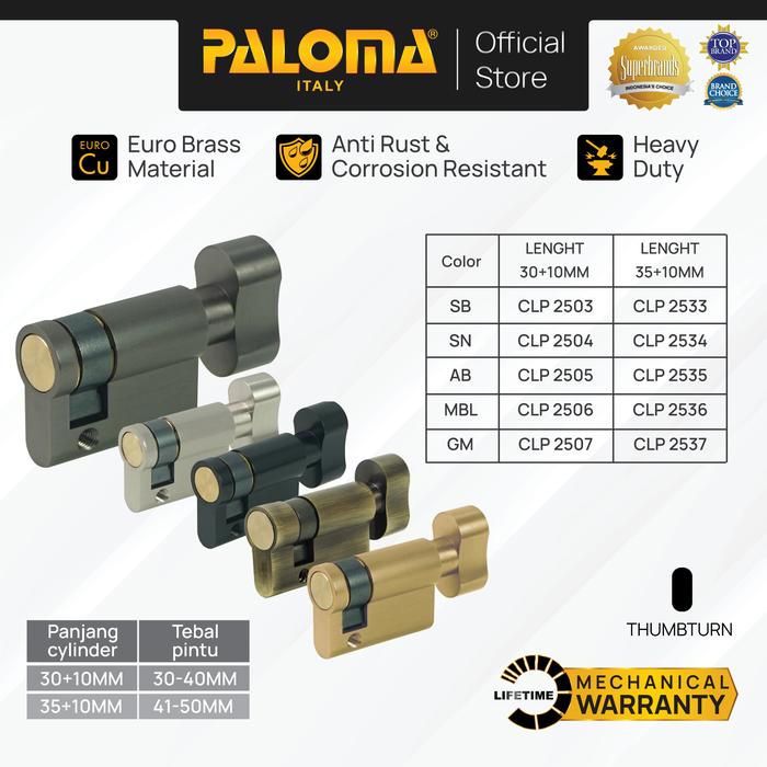 Gambar PALOMA Cylinder Kunci Pintu Silinder Kamuflase Half Cylinder Knob Door HC-KC Brass Kuningan Gold Emas Grey Abu Antique Antik Black Hitam Gunmetal Gun Metal CLP 2503 2504 2505 2506 2507 2533 2534 2535 2536 2537 - Satin Nickel, 35mm + 10mm dari PALOMA Official Kota Administrasi Jakarta Timur Tokopedia