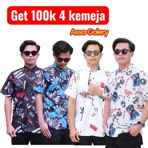 Assa Galery Kemeja Pria Paket Usaha 100ribu 4 Pcs Kemeja Surfing Lengan Pendek Hem Motif Daun Distro Baju Dewasa Pantai Santai Bahan Catton Poliester Size M L XL XXL XXXL
