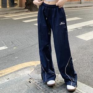American retro casual pants summer sports loose street style assault pants striped wide leg trousers Womenswear Bottom Lingerie Comfort Pocket