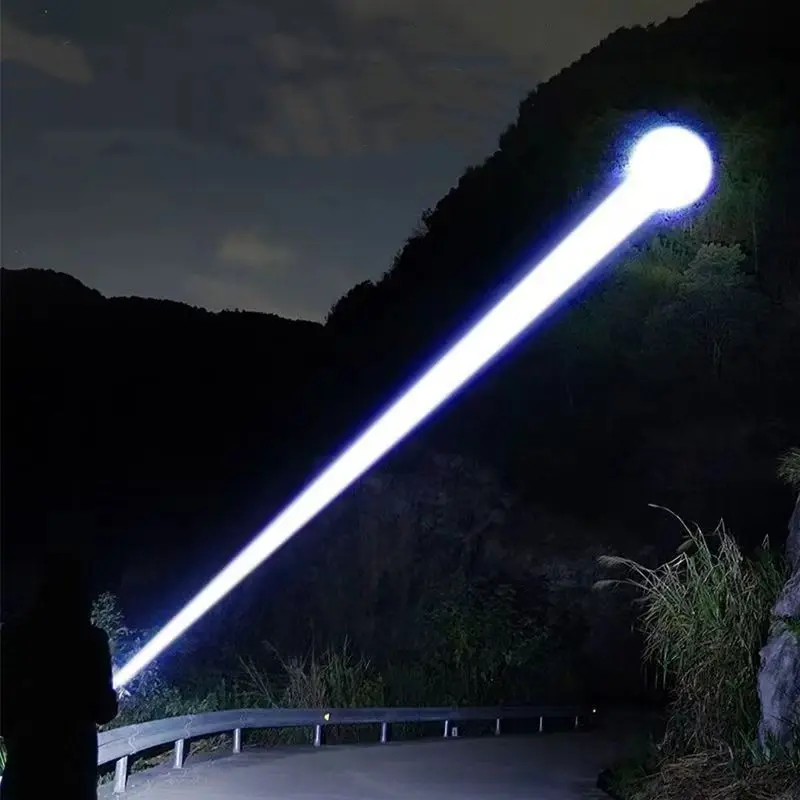 Senter USB Portabel yang Dapat Diisi Ulang dengan Zoom Teleskopik Luar Ruangan Super Terang untuk Pemotretan Jarak Jauh Lampu Sorot Pencahayaan Dalam Ruangan 7