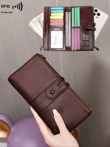 Cartera de mujer de color sólido con cierre, porta tarjetas de cuero PU a la moda, cartera casual versátil para uso diario, cartera moderna y exquisita combinable con todo para regalo
