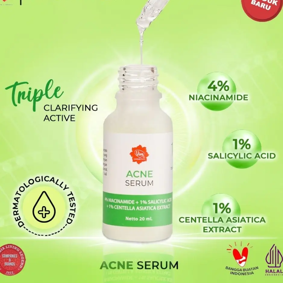 Viva Acne Serum (ANTI JERAWAT) with 4% Niacinamide, 1% Salicylic Acid, & 1 % Centella Asiatica - 20 ml