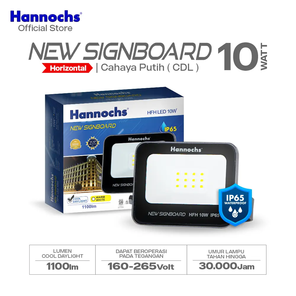 Hannochs Lampu Sorot LED Flood Light New Signboard HFH 10W Cahaya Putih (Model Horizontal)