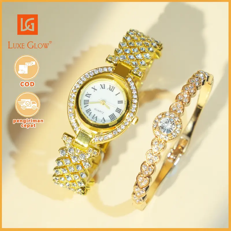 LuxeGlow  Beli jam tangan dapat gelang gratis. Bayar di tempat saat barang diterima. Jam tangan wanita berlian emas berkilauan. Tidak luntur. Angka Romawi. Produk baru. Kegiatan diskon khusus. 2