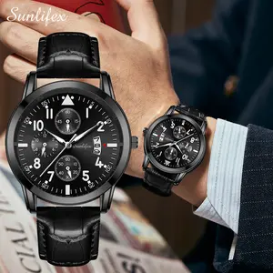 Sunlifex Jam Tangan Pria  Original Anti Air Kuarsa Tali Kulit Jam Tangan Cowok  SL7004