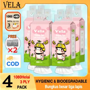 【 1PACK & 4PACK 】Vela TISU GANTUNG 3 PLY 1020 Helai Tissue 175*140mm tisu gantung viral tisue murah promo tisu toilet untuk pakai dirumah ekonomis Tisu makanan dengan kemasaan besar
