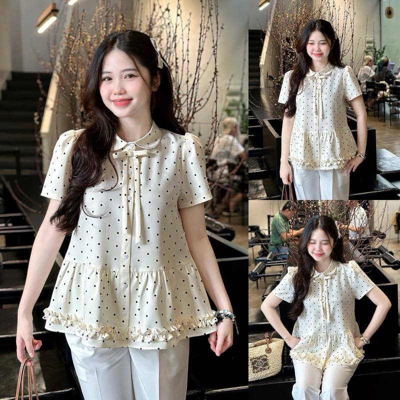 Áo bầu Sola bi cổ sen kết nơ thanh lịch cho mẹ mang đi làm đi chơi và sau sinh mang thường