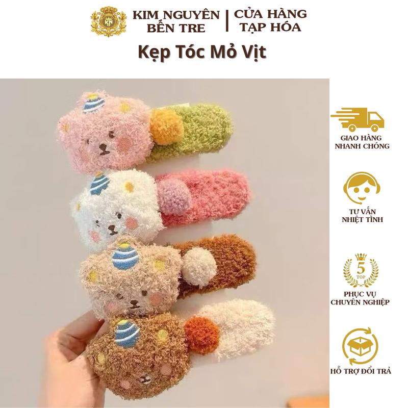 Combo 4 Kẹp Tóc Mỏ Vịt Hình Gấu Size Đại 12cm