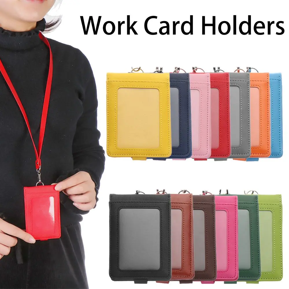 Women Men Bank Credit Card Multifunctional ID Business Case Work Card Holder PU Leather Name Badge Holder