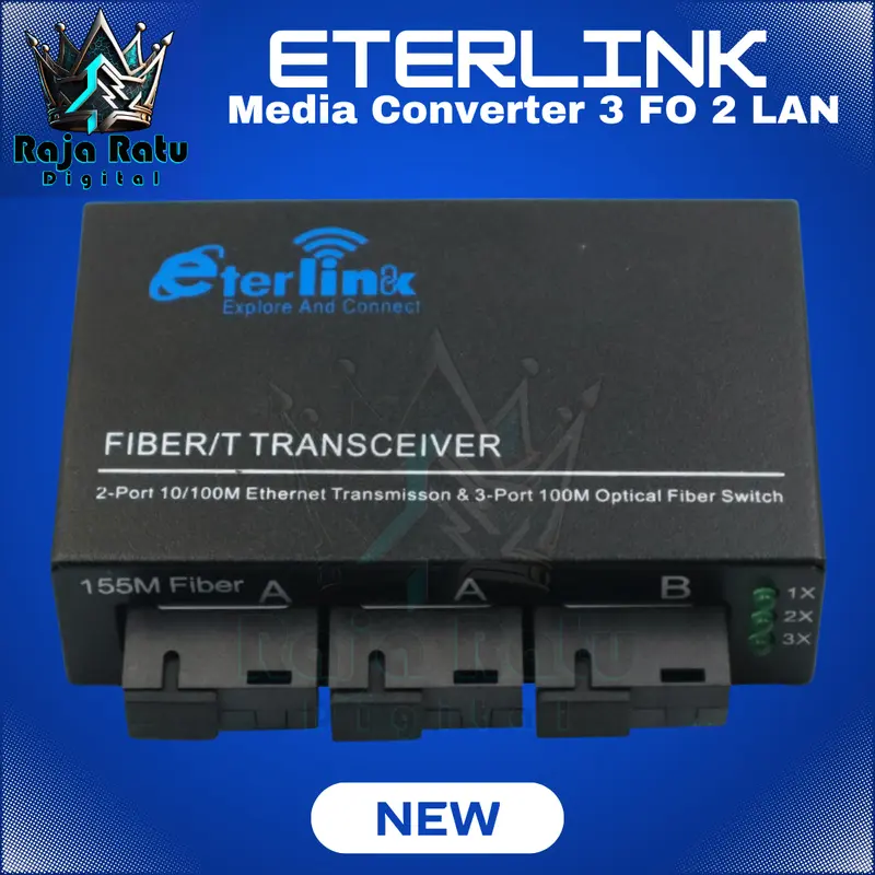 Eterlink 3 FO 2 LAN Ethernet Fiber 2 RJ45 3SC Optik Media Converter Single Mode 2