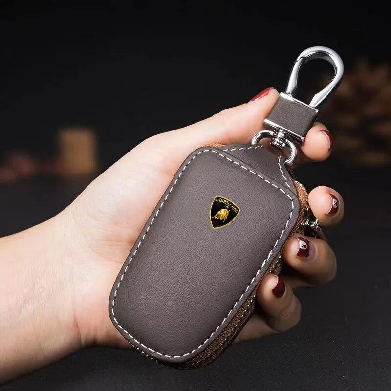 Lamborghini Logo Leather Car Key Holder Smooth Wallet Bag Remote Fob ...