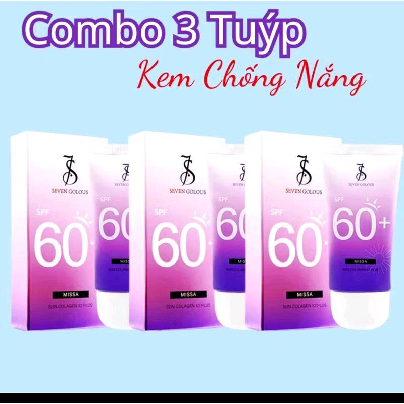 Combo 3 Tuýp - Kem chống nắng trắng da SEVEN GOLOUS 60g hàng Nội Địa Thái Lan với SPF 60+ PA+++ da sáng rạng rỡ