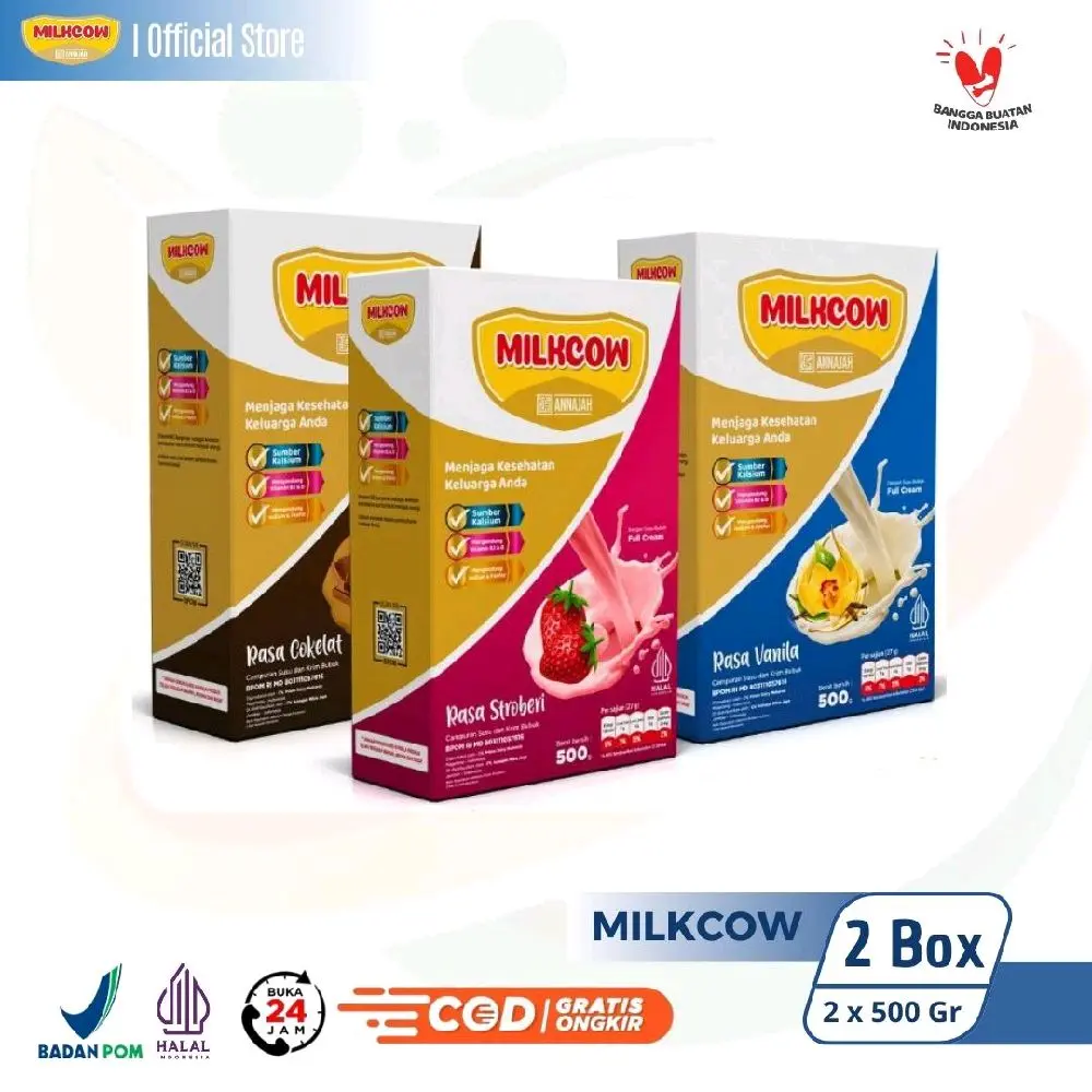 (Bundle 2 Box) Milkcow Susu Sapi Bubuk Fullcream 2 x 500 Gram untuk Anak dan Dewasa | Minuman Dairy Milk